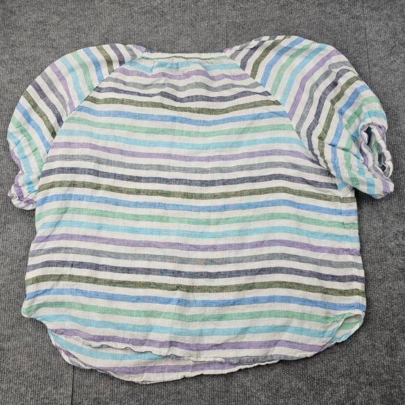Talbots Shirt Womens 2X Multicolor Stripe Linen Coastal Colorful Beach Preppy - Picture 6 of 6